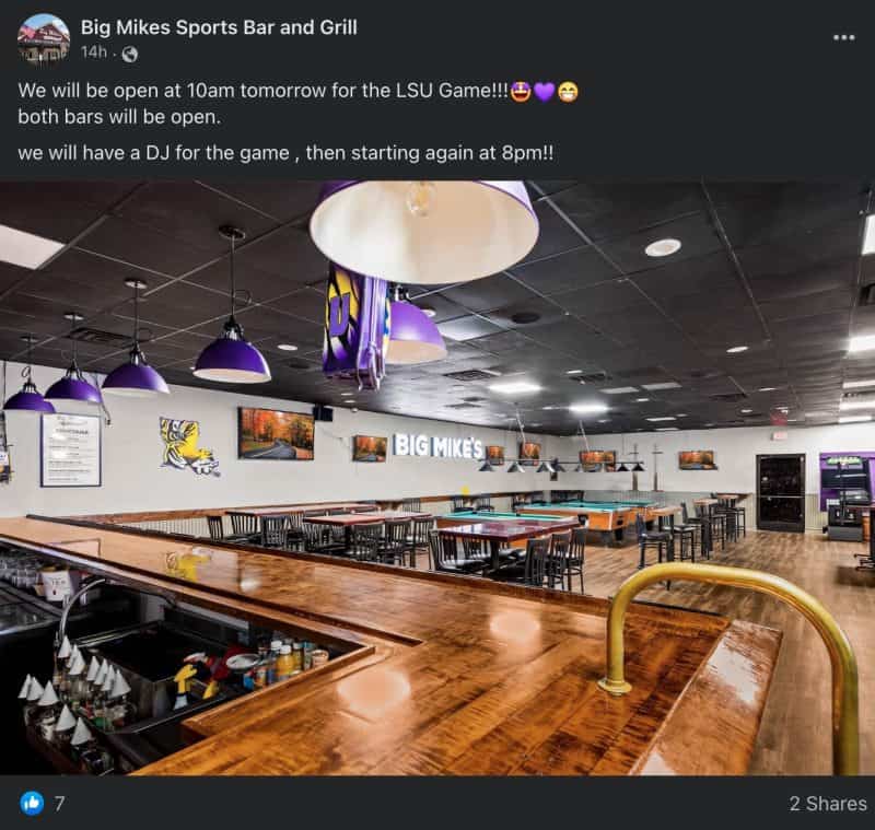 Big Mike's social media post for bar event