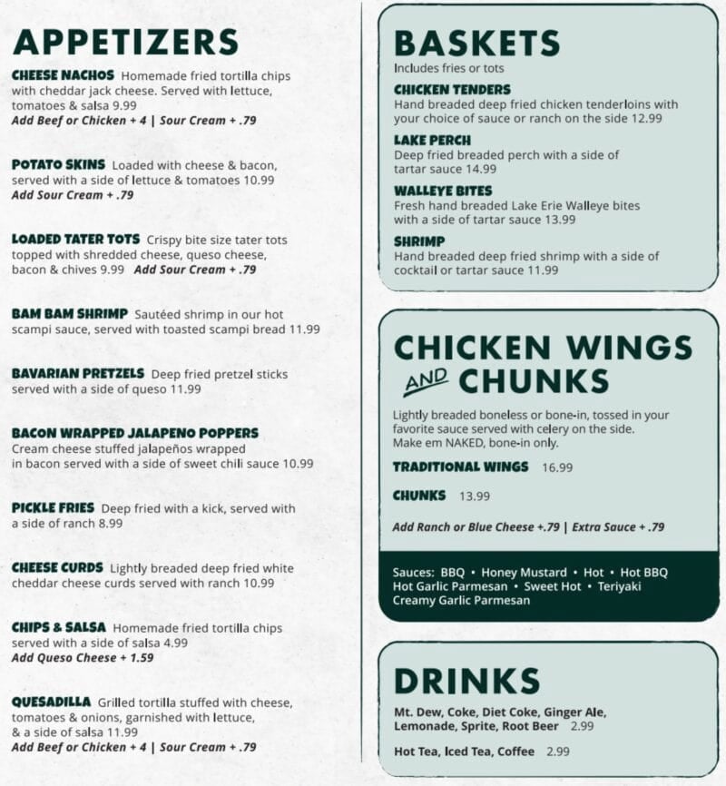Pat and Dandy's menu