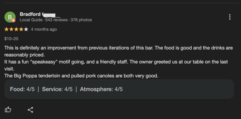 Vitale's 4 star review