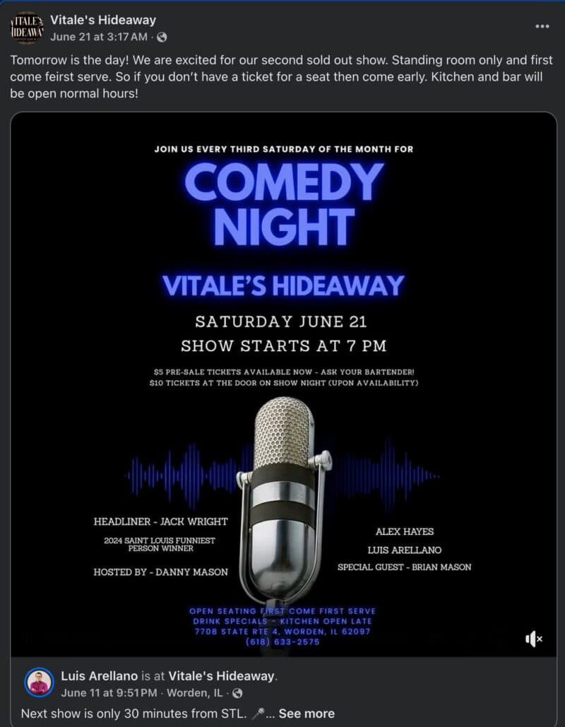 Vitale's Hideaway standup comedy