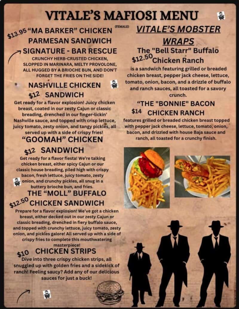 Vitale's Hideaway menu