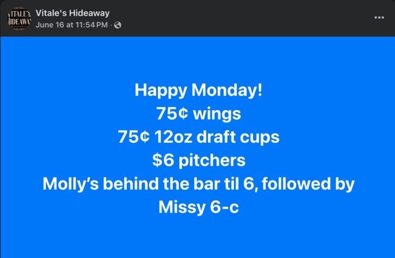 Vitale's Hideaway wing specials