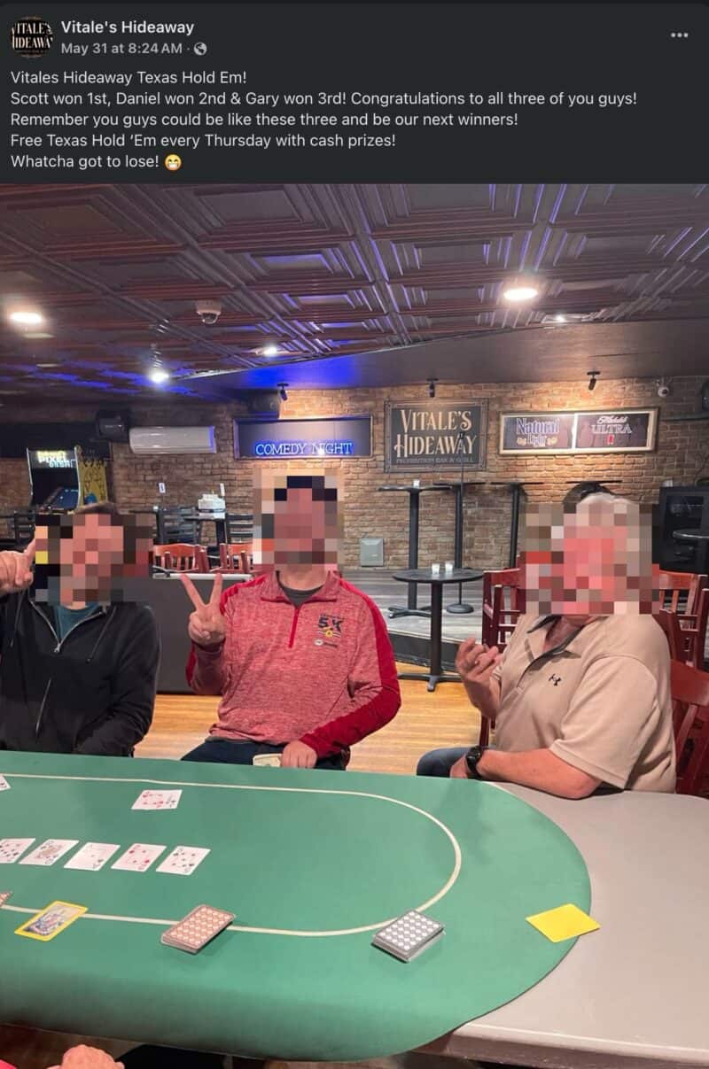 Vitale's Hideaway poker tournament