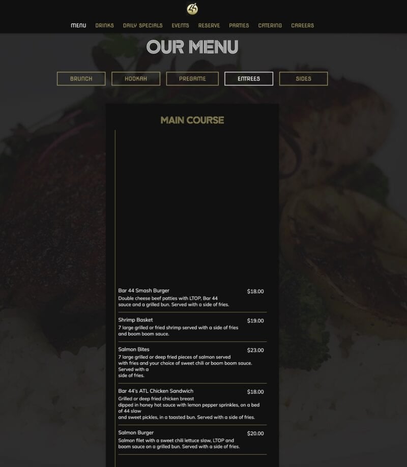 Bar 44 menu Marietta GA