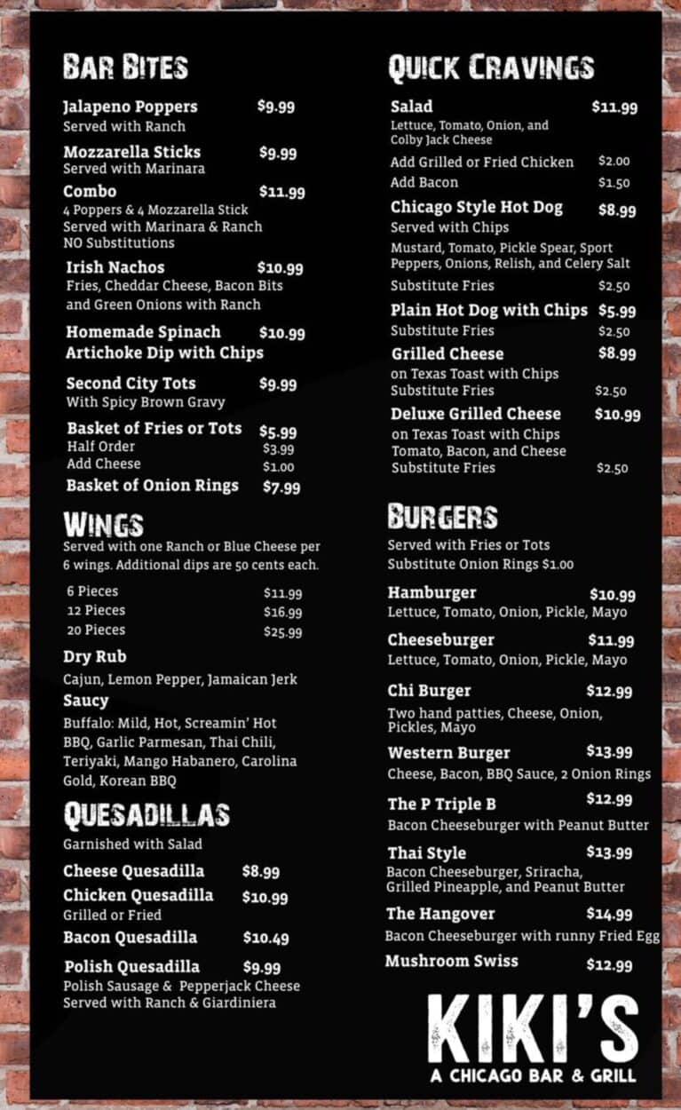 Kiki's Chicago Bar menu Ashland City