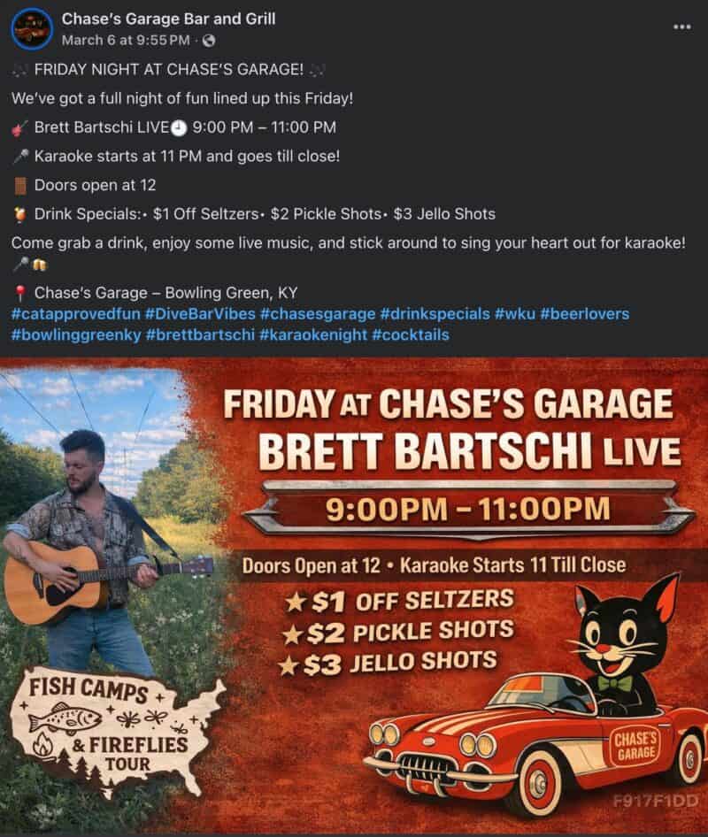 Chase's Garage live music