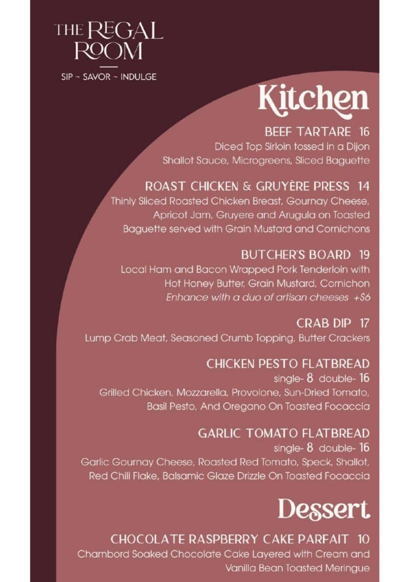 The Regal Room menu after Bar Rescue