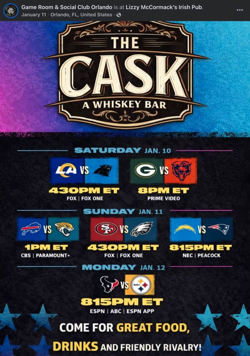 The Cask NFL specials Orlando