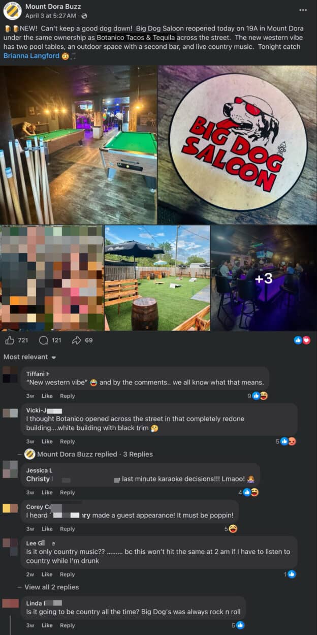 Big Dog Saloon re-opening post