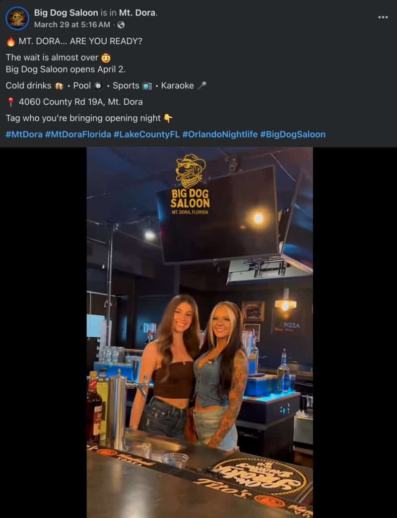 Big Dog Saloon official re-opening post