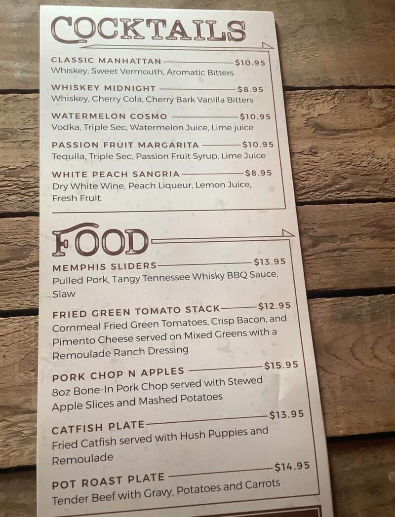Southern Still menu after Bar Rescue