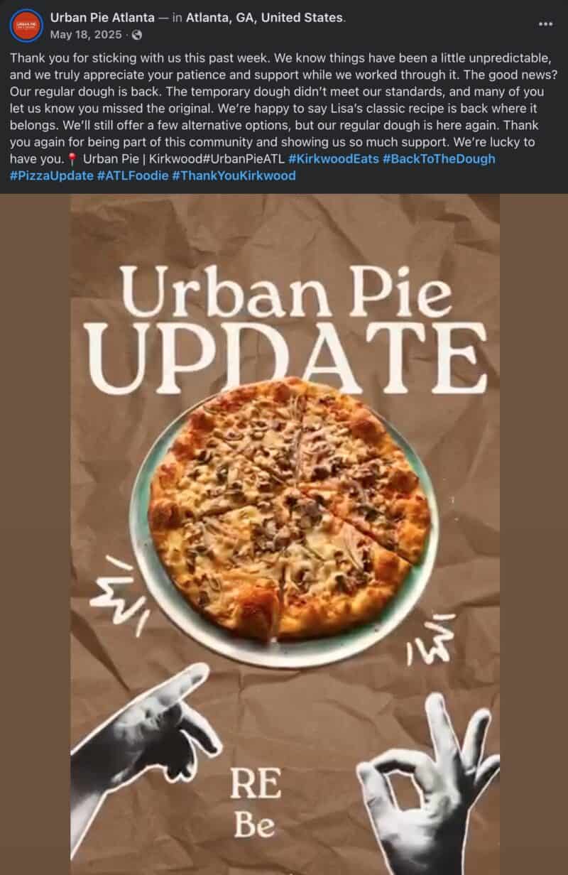 Urban Pie dough change